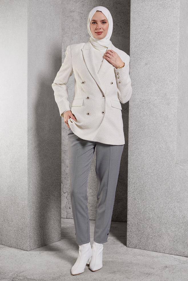 Hijab clothing WHITE DOUBLE BREASTED JACKET 45145 - ALVİNA