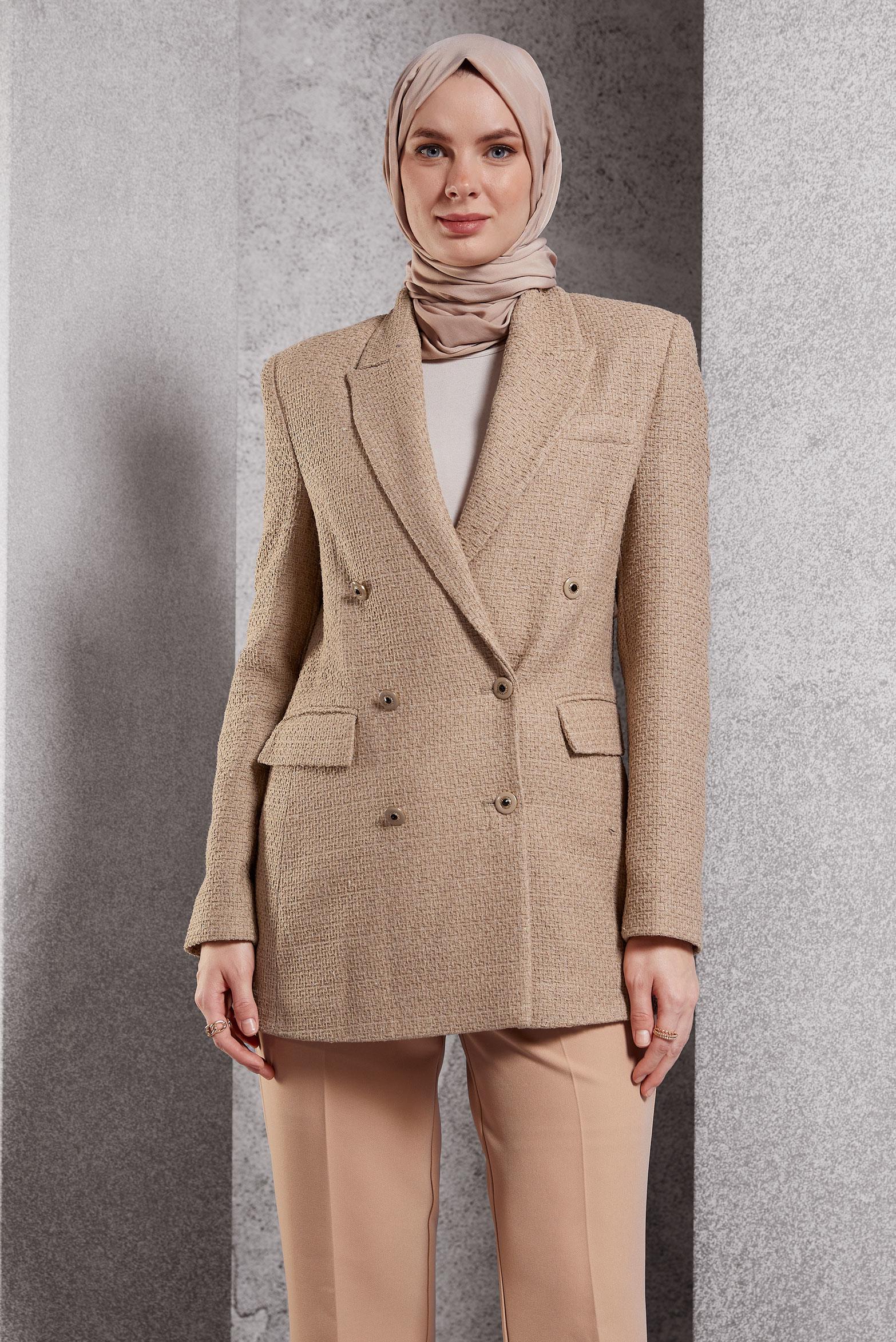 Hijab clothing BROWN DOUBLE BREASTED JACKET 45145