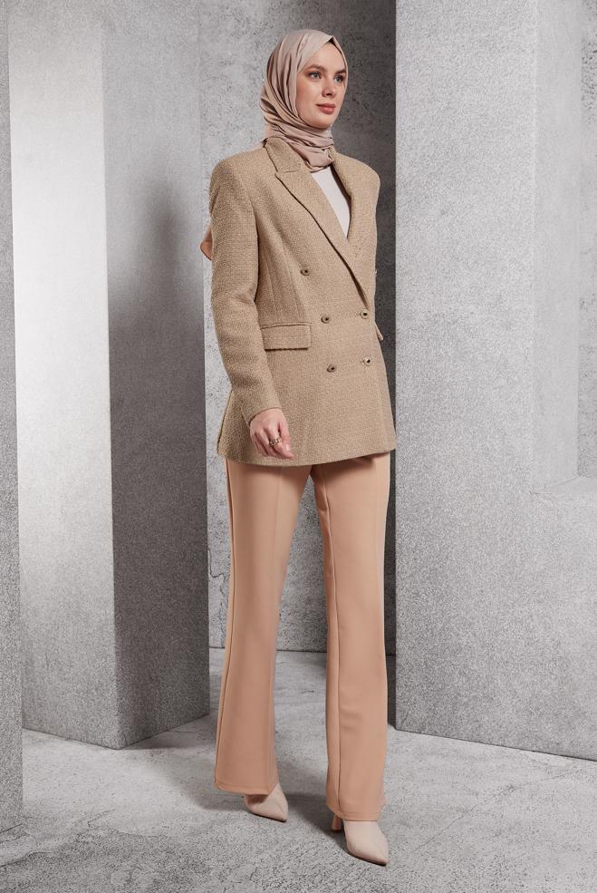 Hijab clothing BROWN DOUBLE BREASTED JACKET 45145 - ALVİNA