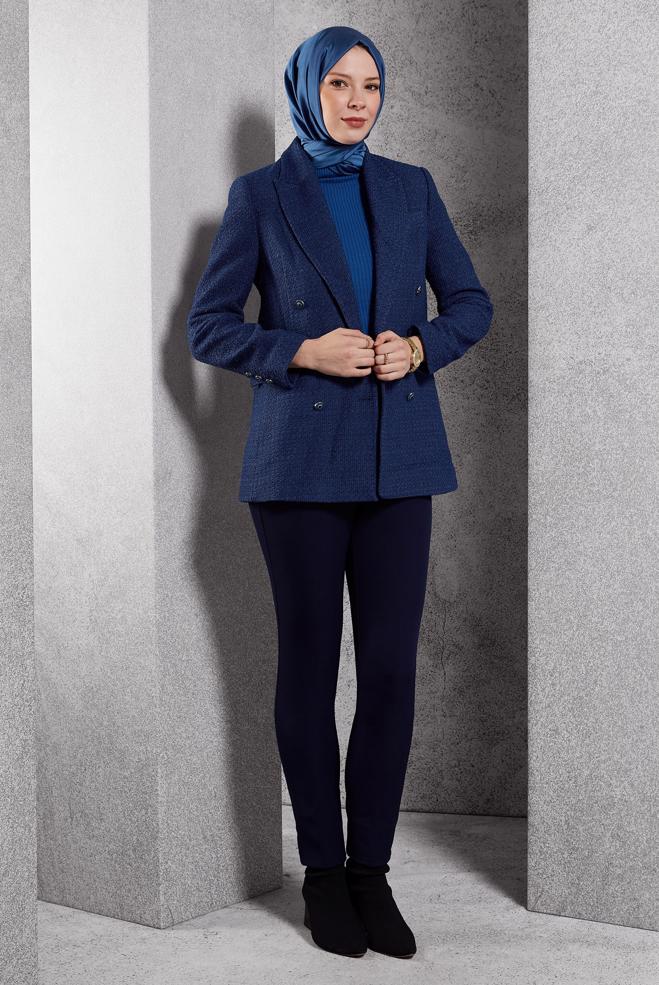 Hijab clothing NAVY BLUE DOUBLE BREASTED JACKET 45145 - ALVİNA
