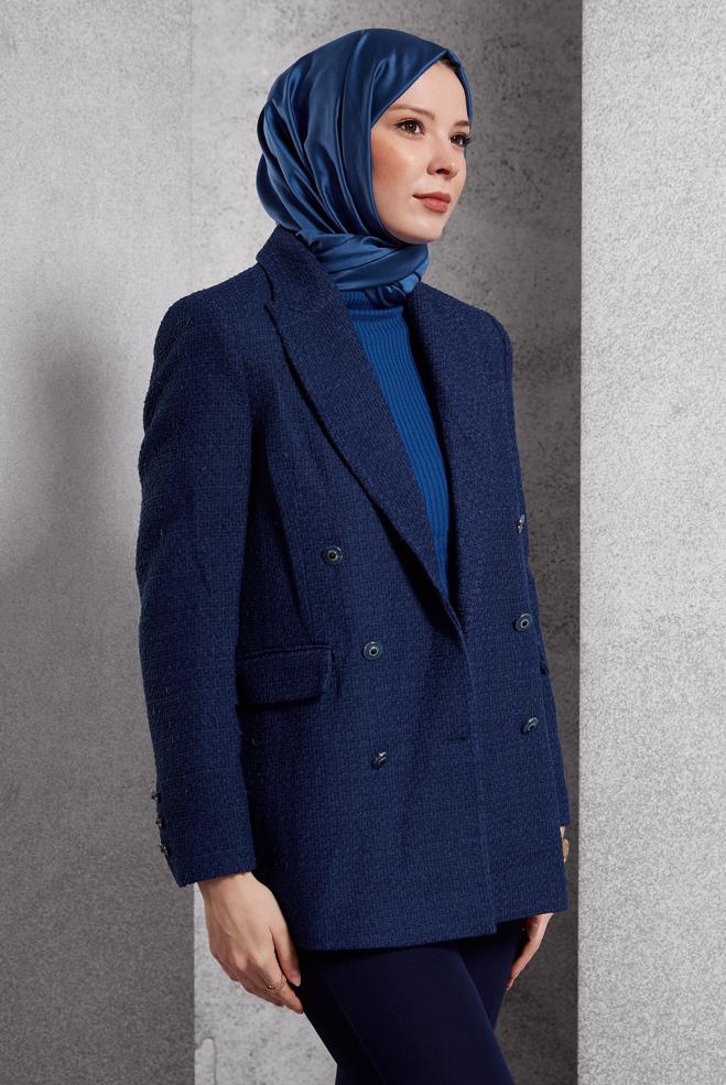 Hijab clothing NAVY BLUE DOUBLE BREASTED JACKET 45145 - ALVİNA