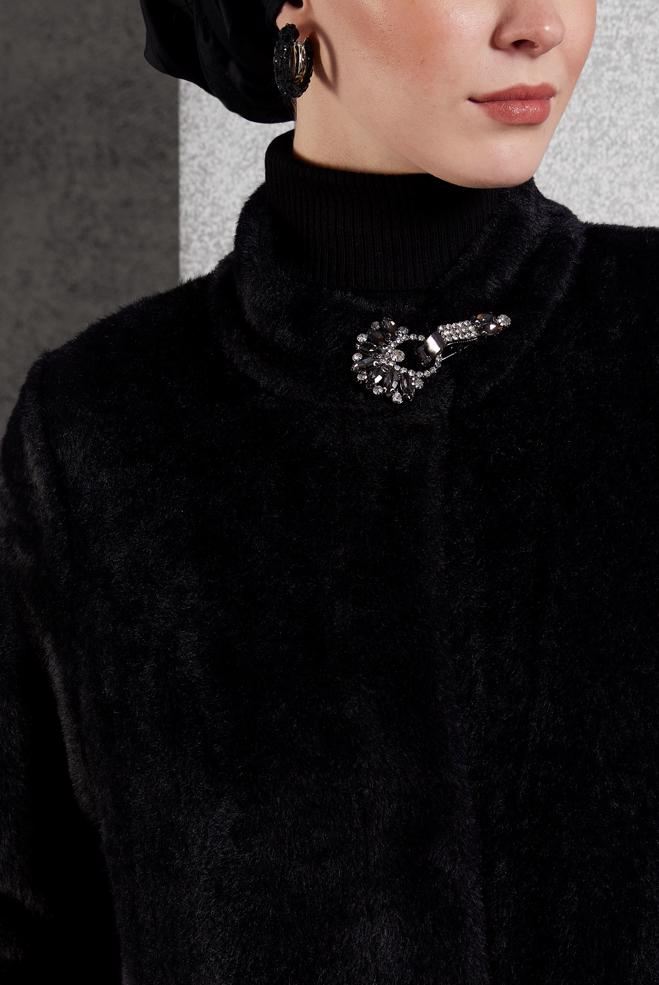 Vêtements hijab NOIR VESTE AVEC BROCHE 45160 - ALVİNA