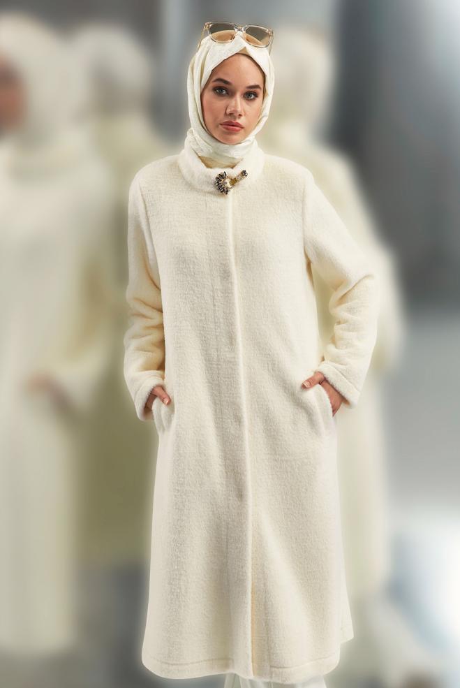 Vêtements hijab BLANC VESTE AVEC BROCHE 45160 - ALVİNA