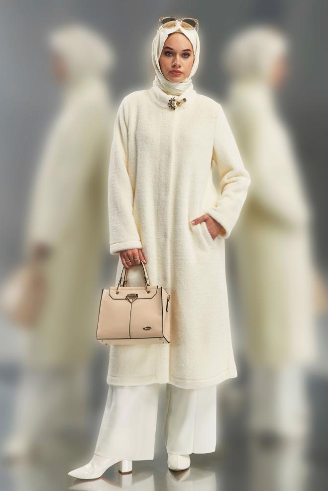 Vêtements hijab BLANC VESTE AVEC BROCHE 45160 - ALVİNA