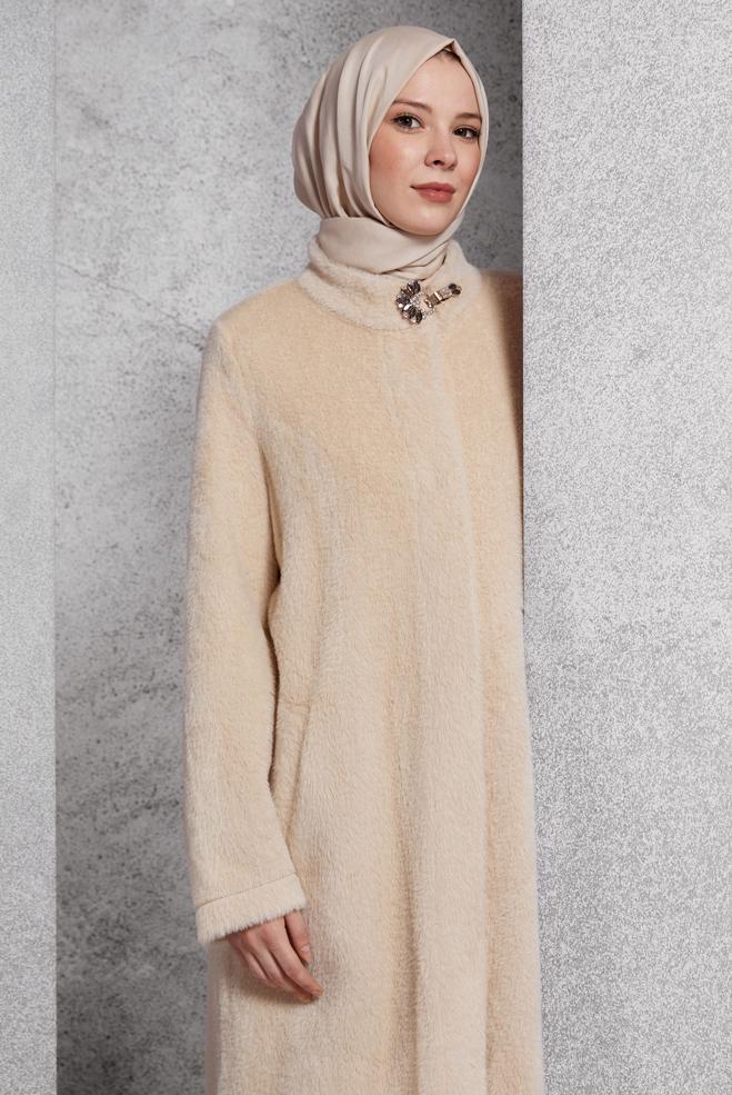 Vêtements hijab BEIGE VESTE AVEC BROCHE 45160 - ALVİNA