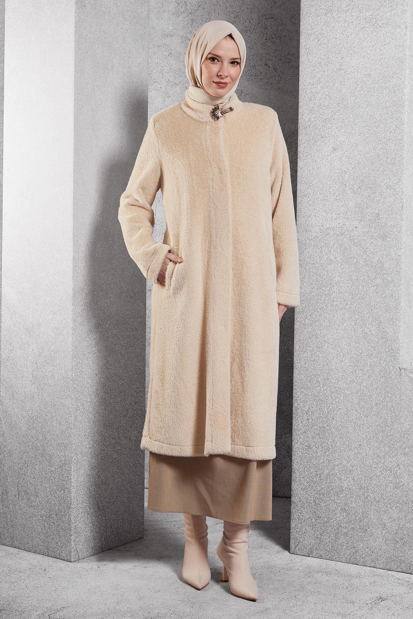 Vêtements hijab BEIGE VESTE AVEC BROCHE 45160