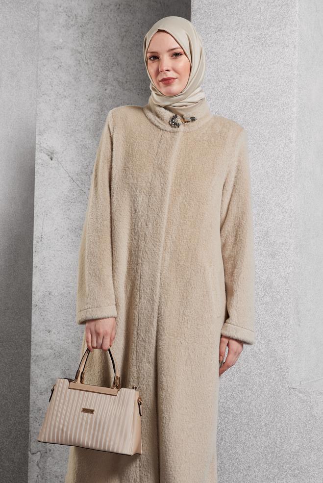 Vêtements hijab BRUN VESTE AVEC BROCHE 45160 - ALVİNA