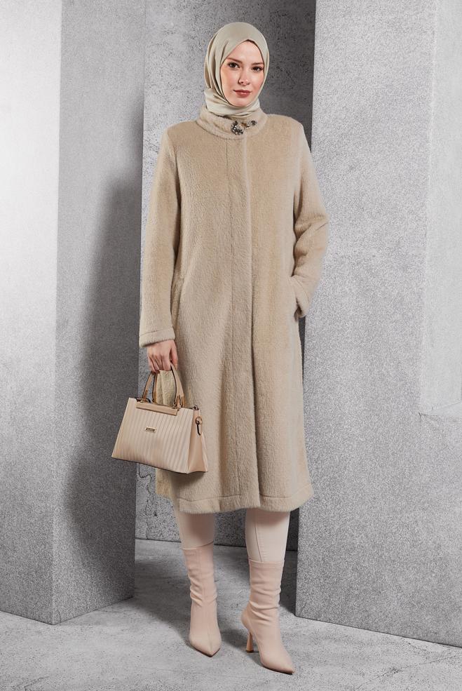 Vêtements hijab BRUN VESTE AVEC BROCHE 45160 - ALVİNA