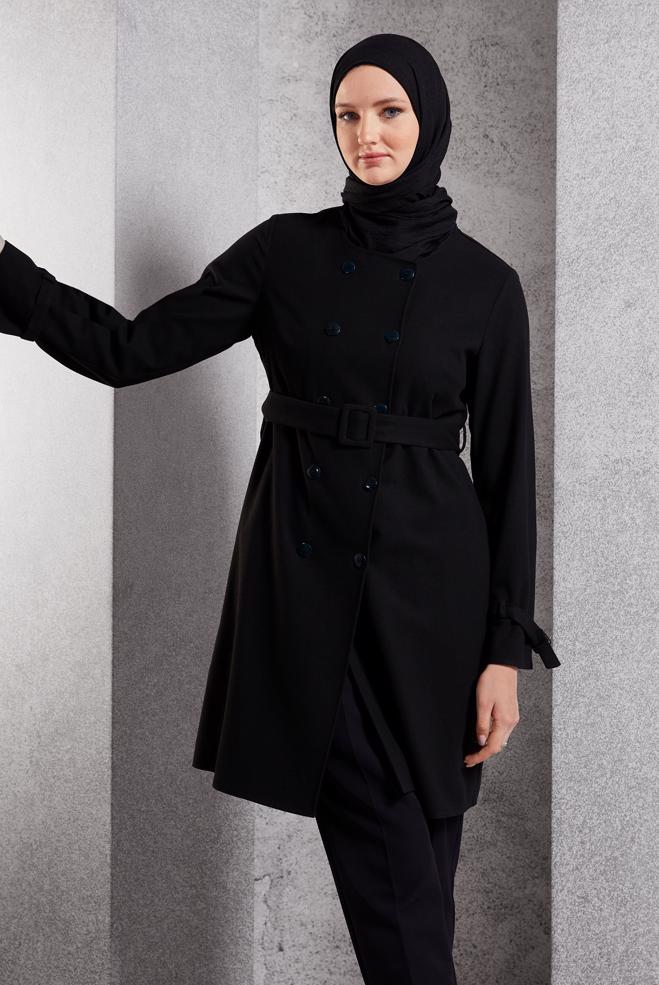 Hijab clothing BLACK BELTED JACKET 45167 - ALVİNA
