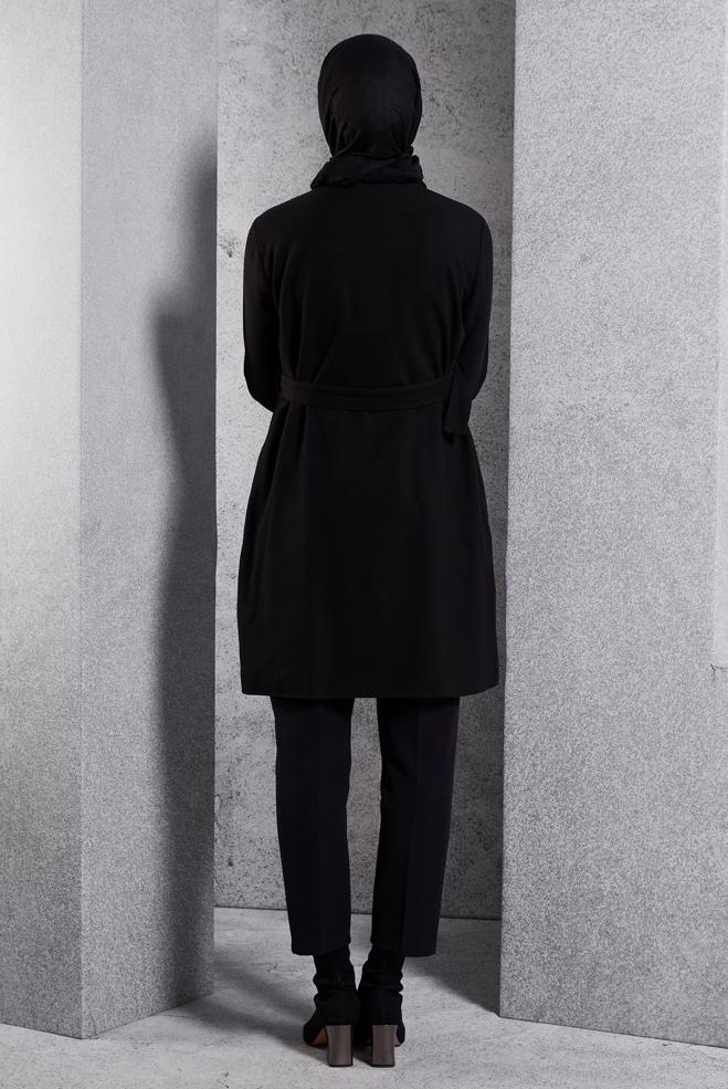 Hijab clothing BLACK BELTED JACKET 45167 - ALVİNA