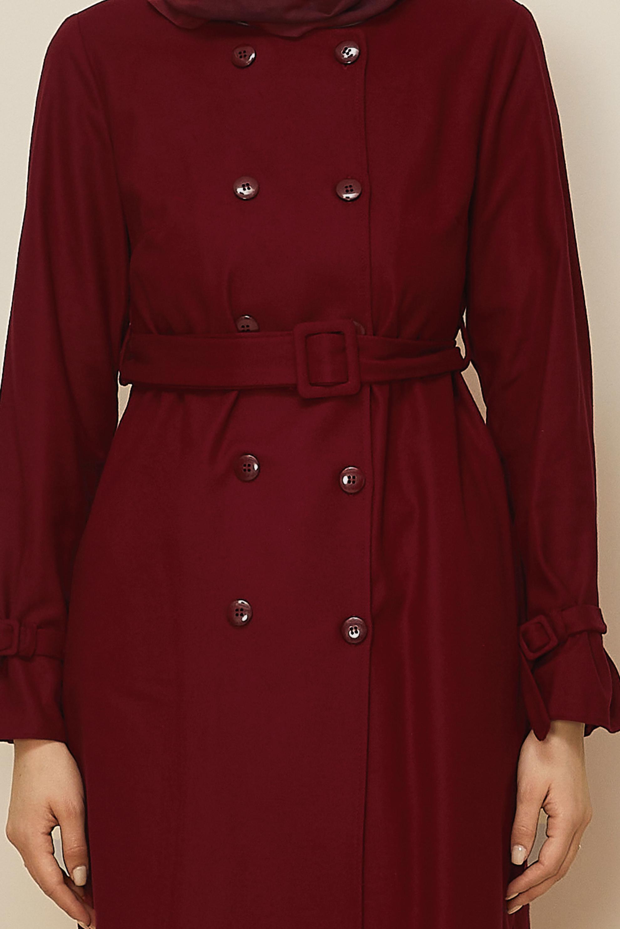 Tesettür giyim KIRMIZI KEMERLİ CEKET 45167