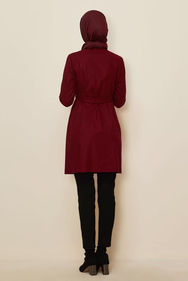 Tesettür giyim KIRMIZI KEMERLİ CEKET 45167 - ALVİNA