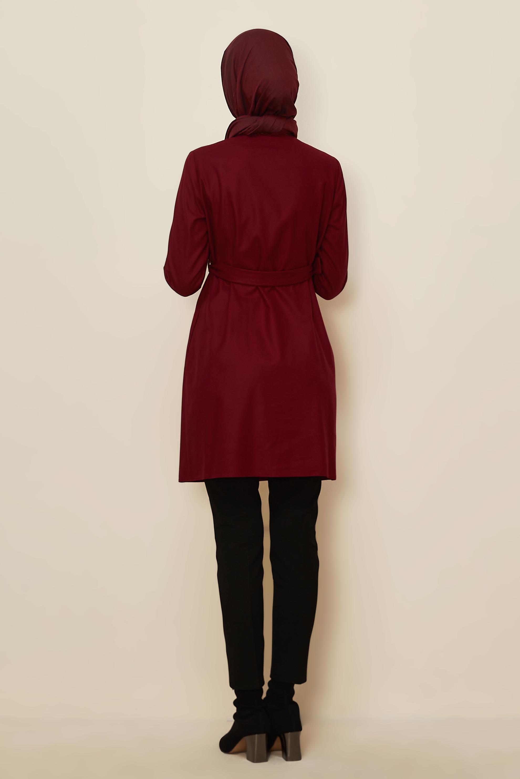 Tesettür giyim KIRMIZI KEMERLİ CEKET 45167