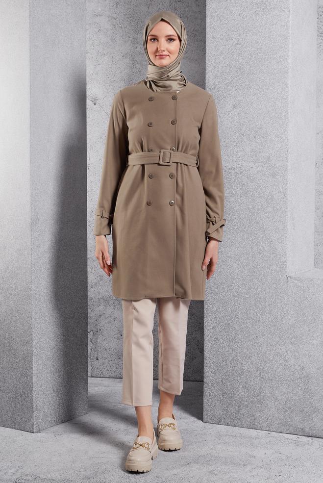 Hijab clothing BEIGE BELTED JACKET 45167 - ALVİNA