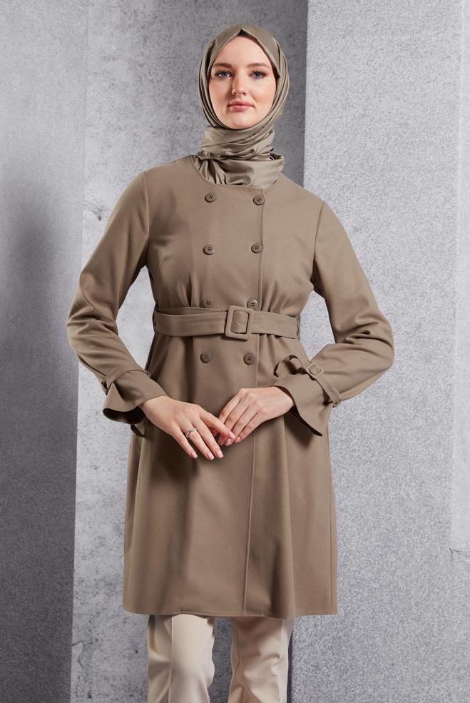 Hijab clothing BEIGE BELTED JACKET 45167 - ALVİNA
