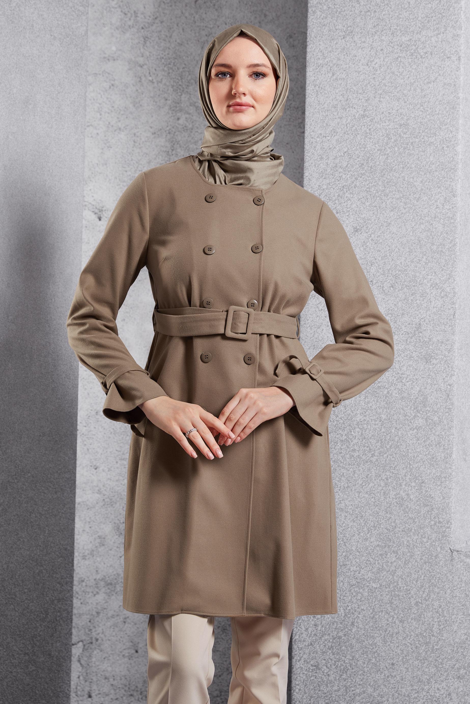 Hijab clothing BEIGE BELTED JACKET 45167