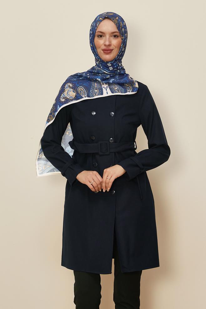 Hijab clothing NAVY BLUE BELTED JACKET 45167 - ALVİNA