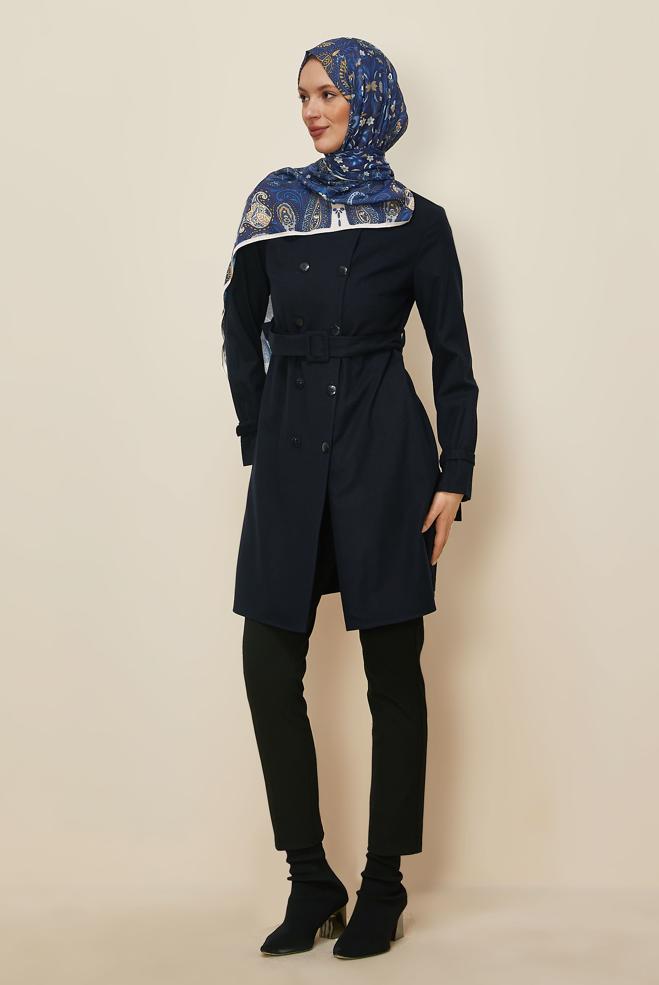 Hijab clothing NAVY BLUE BELTED JACKET 45167 - ALVİNA
