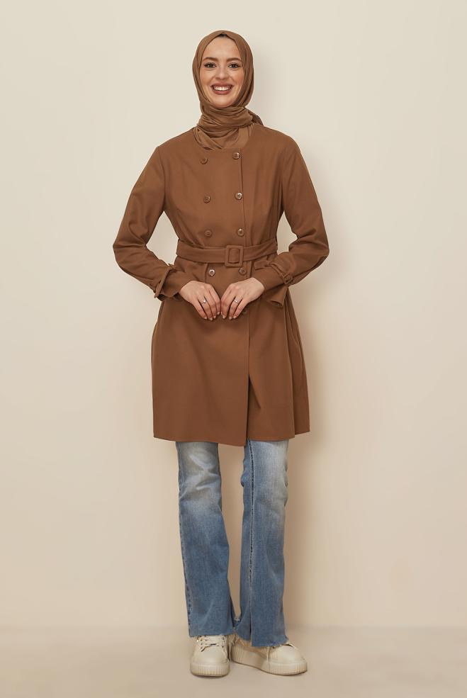 Tesettür giyim TABA KEMERLİ CEKET 45167 - ALVİNA