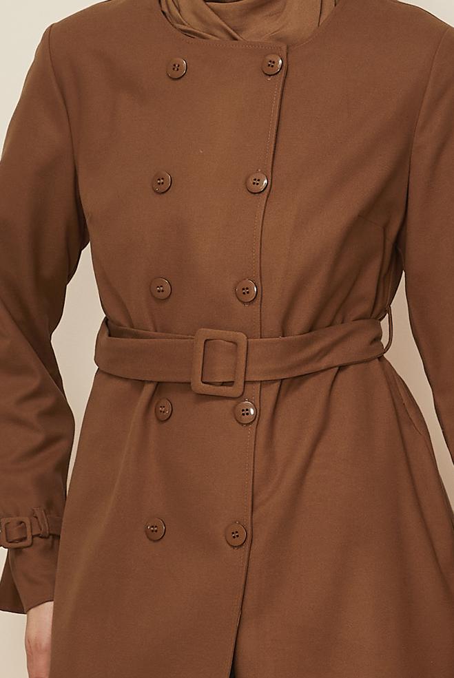 Tesettür giyim TABA KEMERLİ CEKET 45167 - ALVİNA