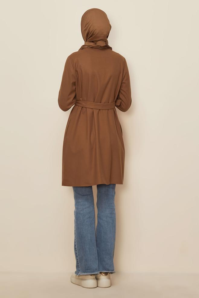 Tesettür giyim TABA KEMERLİ CEKET 45167 - ALVİNA