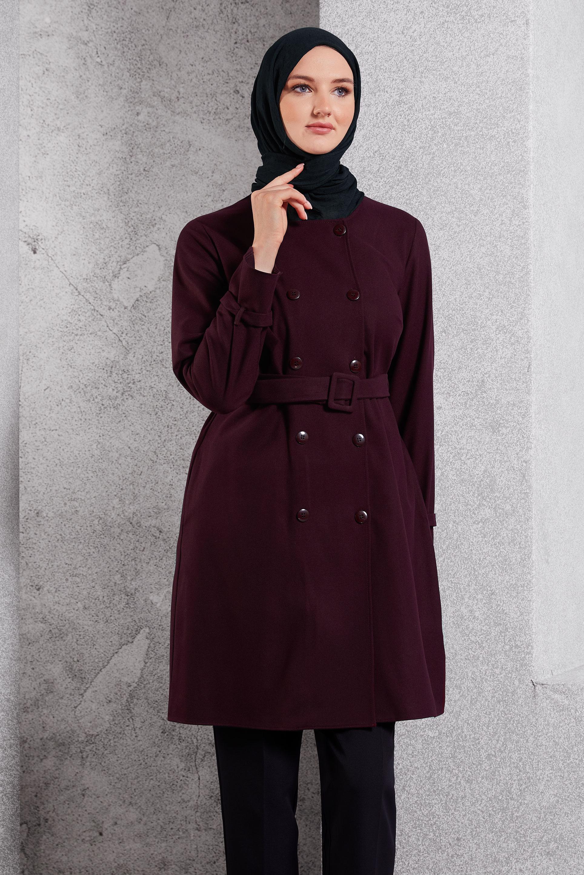 Hijab clothing CLARET RED BELTED JACKET 45167