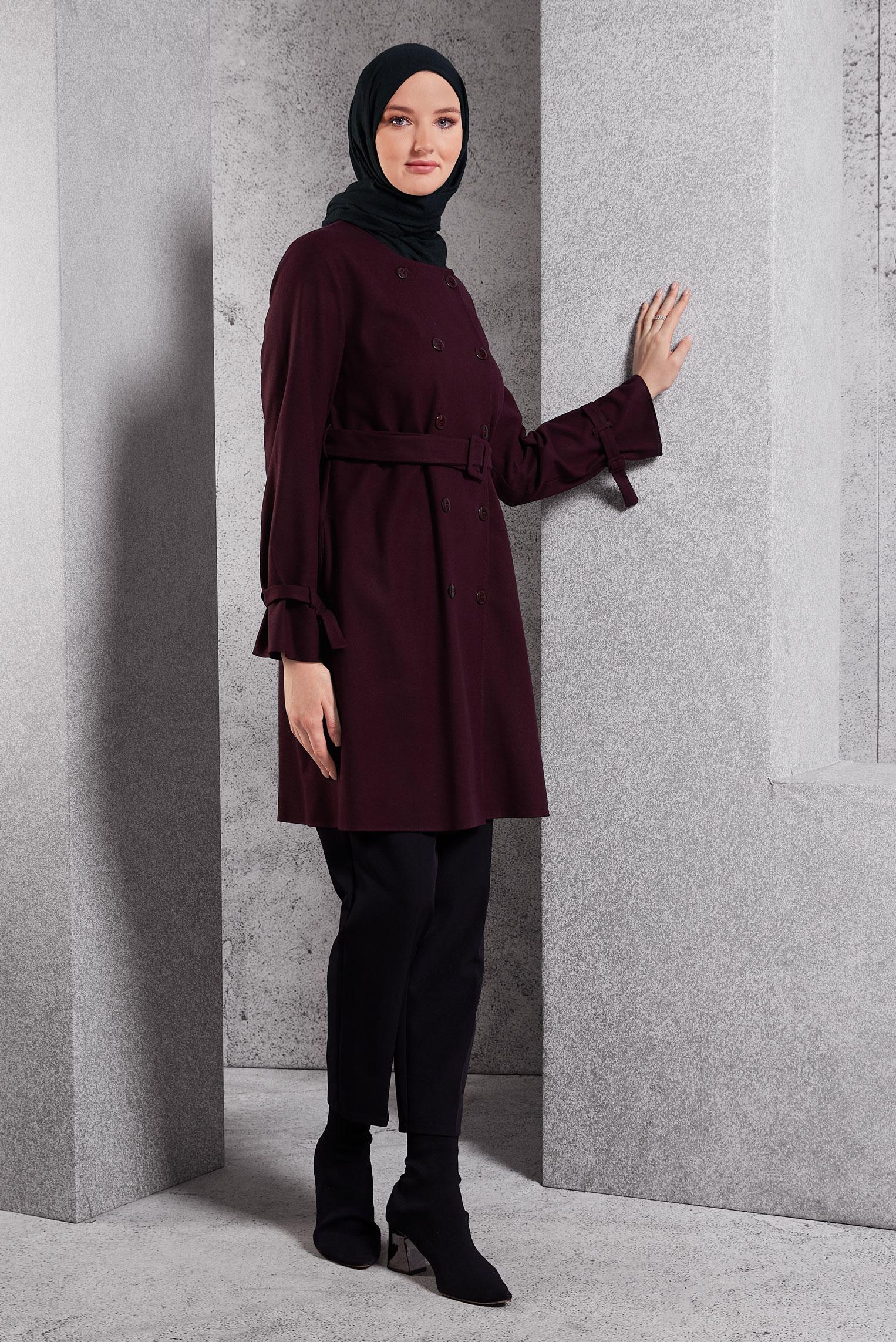 Hijab clothing CLARET RED BELTED JACKET 45167
