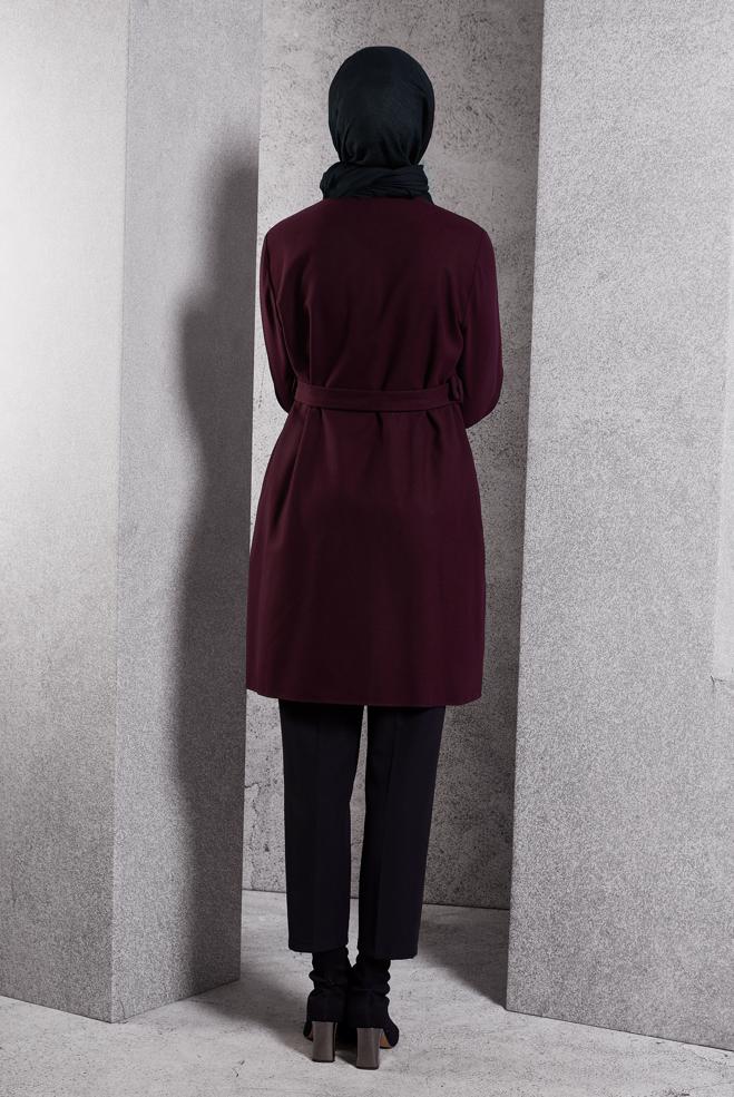 Hijab clothing CLARET RED BELTED JACKET 45167 - ALVİNA