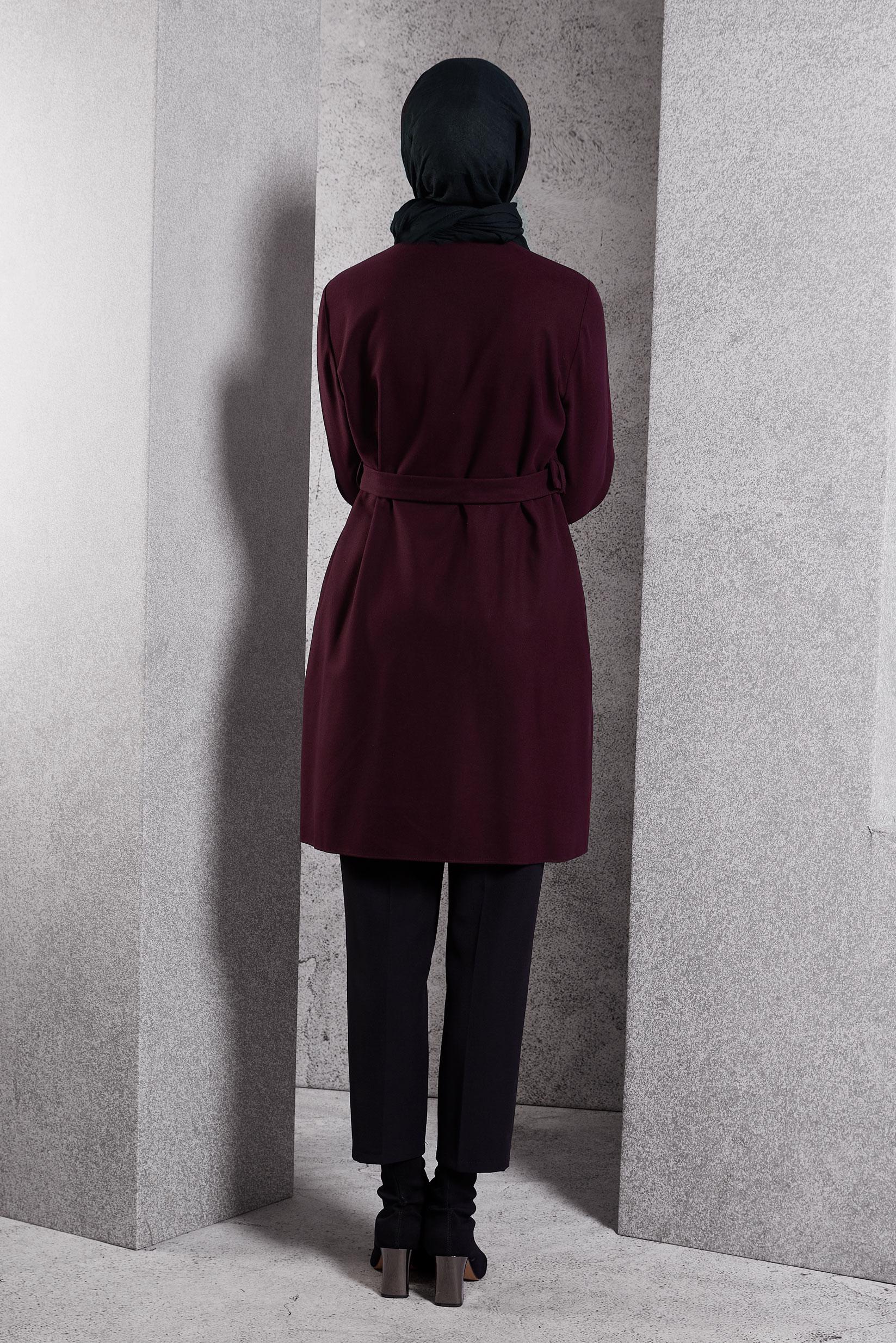 Hijab clothing CLARET RED BELTED JACKET 45167