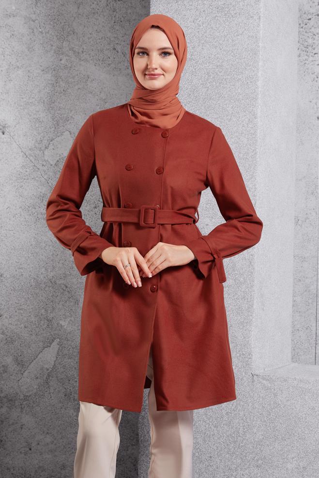 Hijab clothing ORANGE BELTED JACKET 45167 - ALVİNA