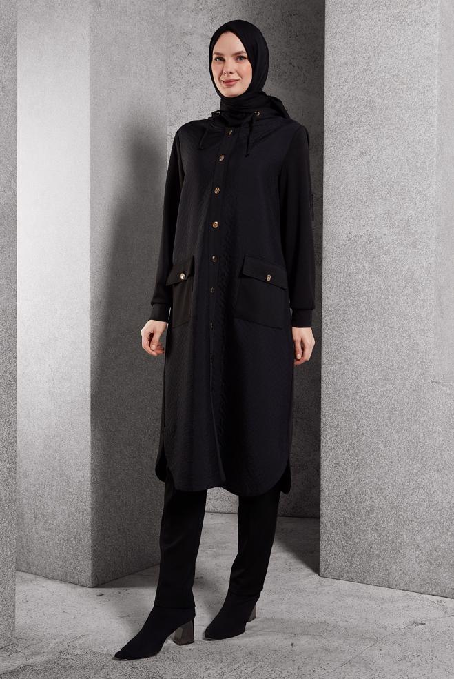 Vêtements hijab NOIR VESTE À CAPUCHE 45199 - ALVİNA