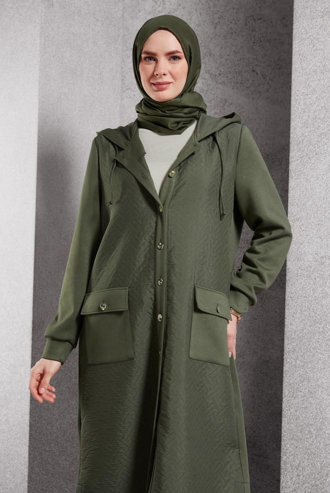 Vêtements hijab KAKI VESTE À CAPUCHE 45199 - ALVİNA