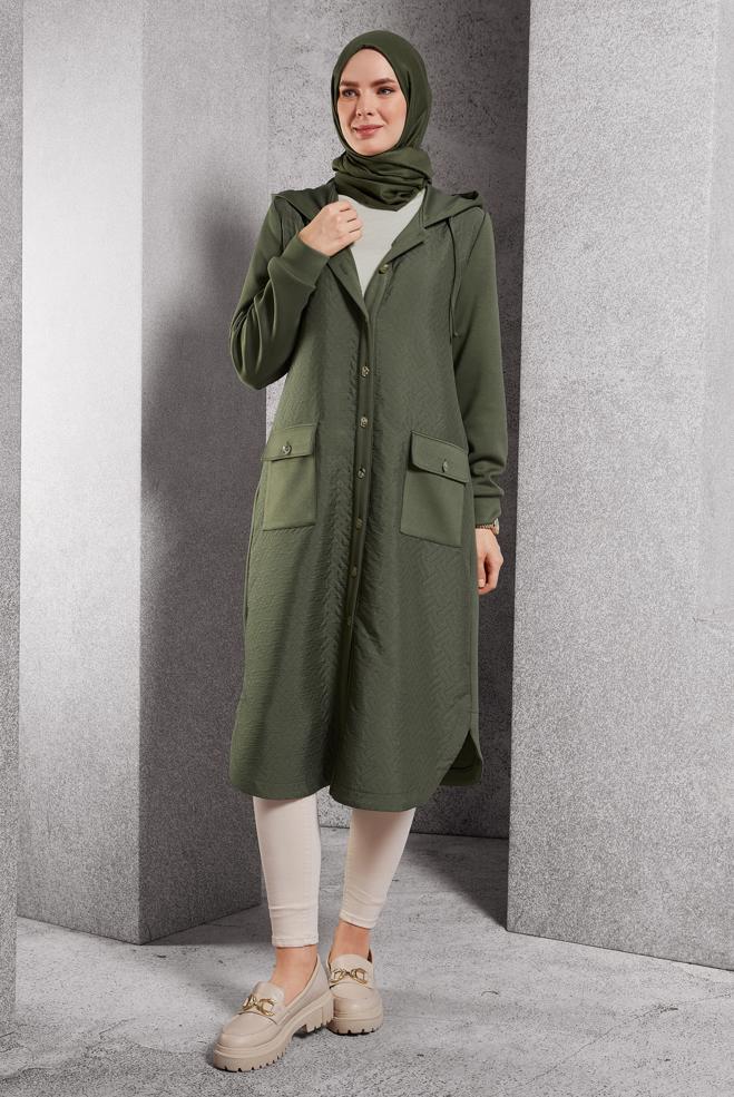 Vêtements hijab KAKI VESTE À CAPUCHE 45199 - ALVİNA