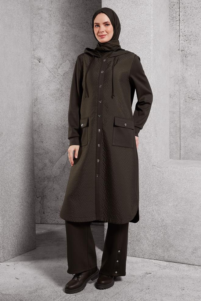 Vêtements hijab BRUN VESTE À CAPUCHE 45199 - ALVİNA