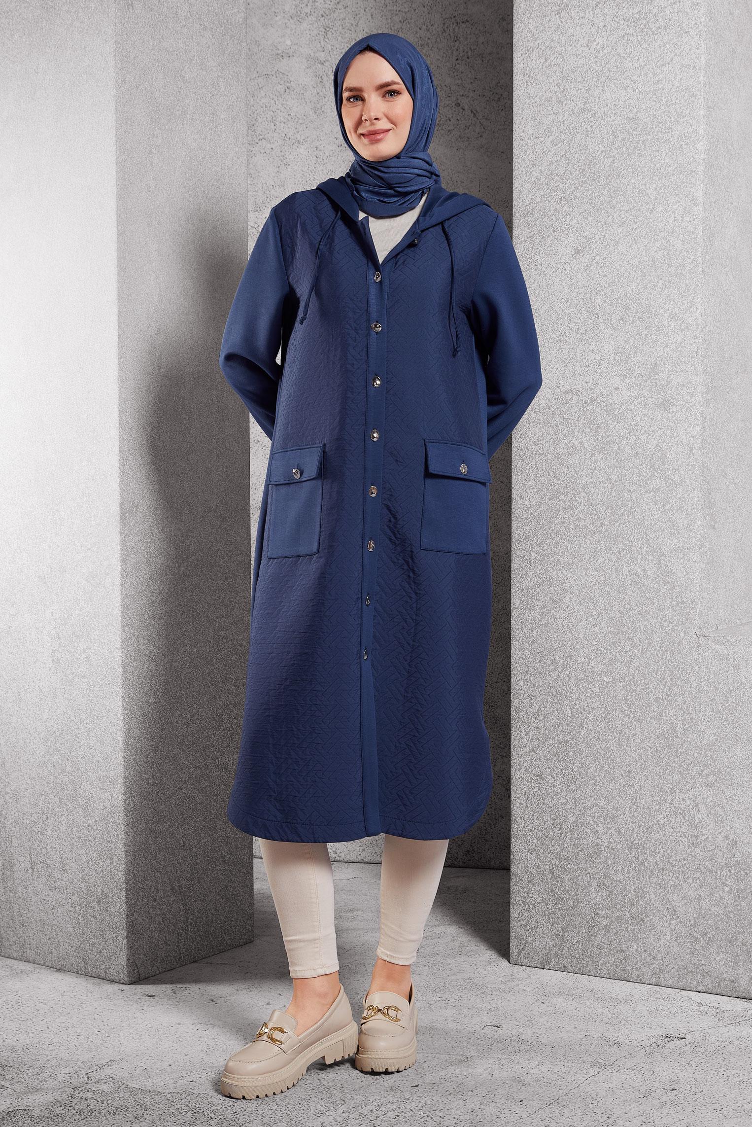 Hijab clothing NAVY BLUE HOODED JACKET 45199