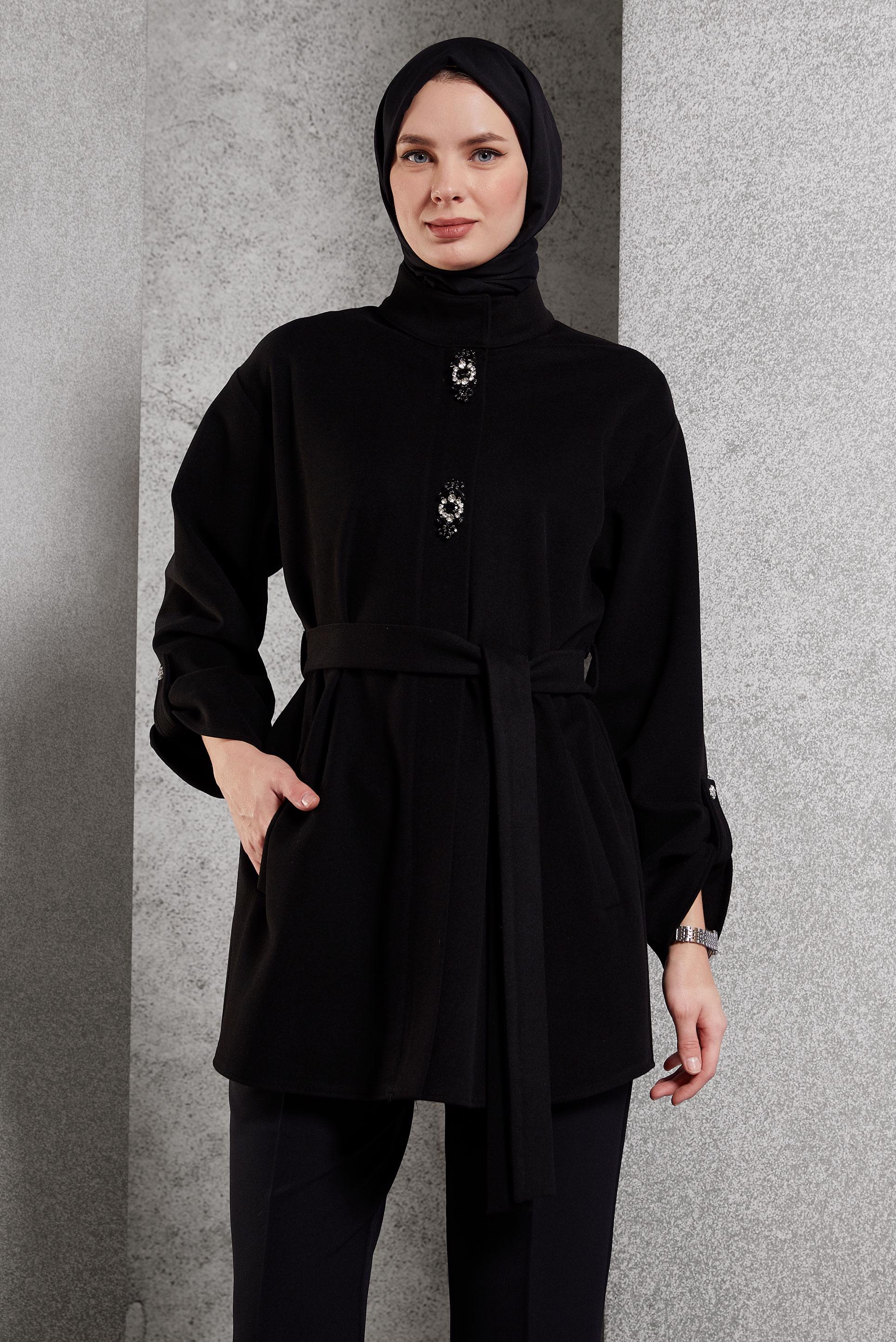 Hijab clothing BLACK BELTED JACKET 45220