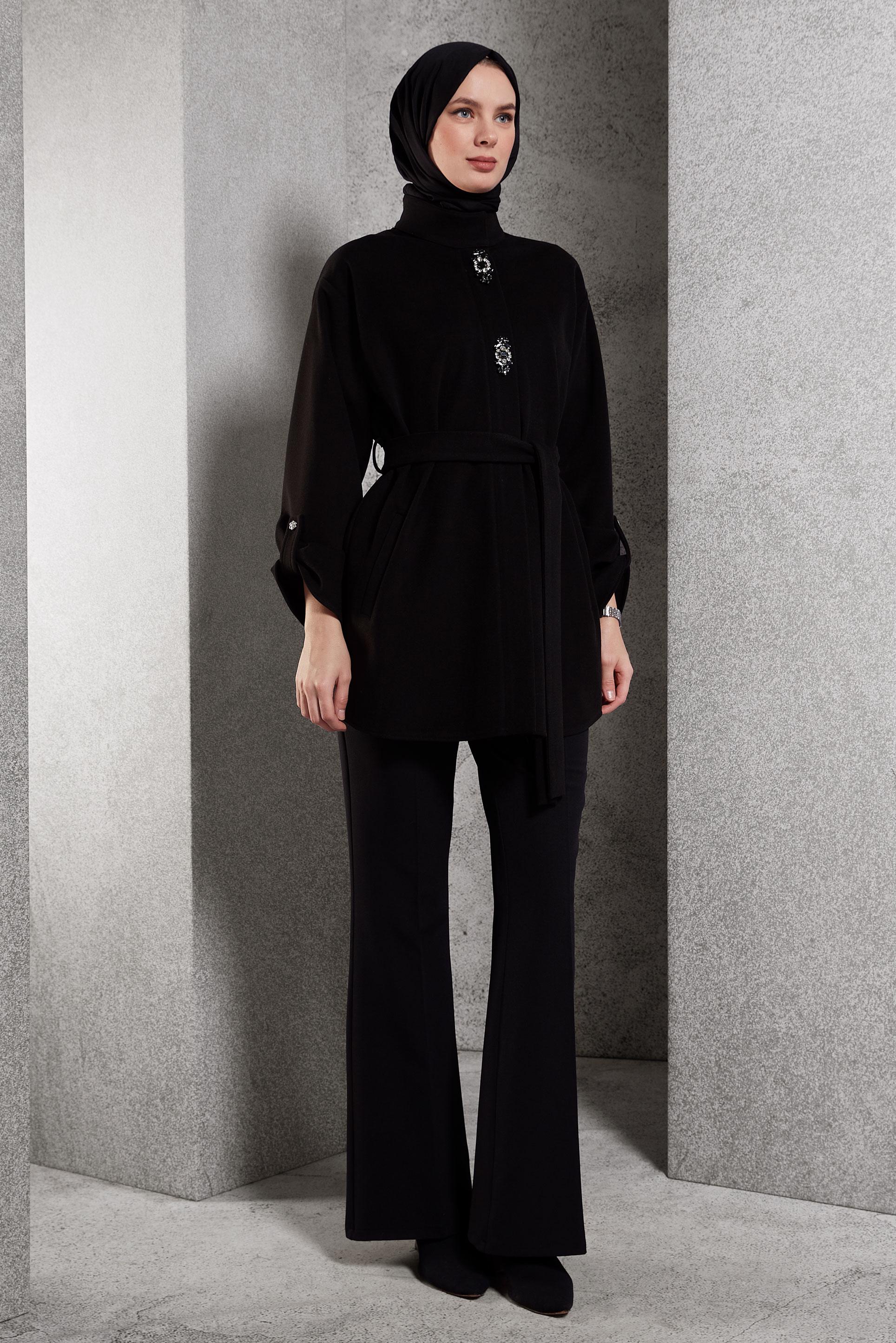 Hijab clothing BLACK BELTED JACKET 45220