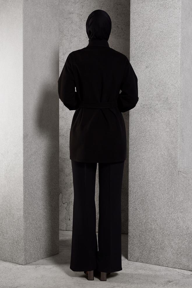 Tesettür giyim SİYAH KUŞAKLI GİY ÇIK 45220 - ALVİNA