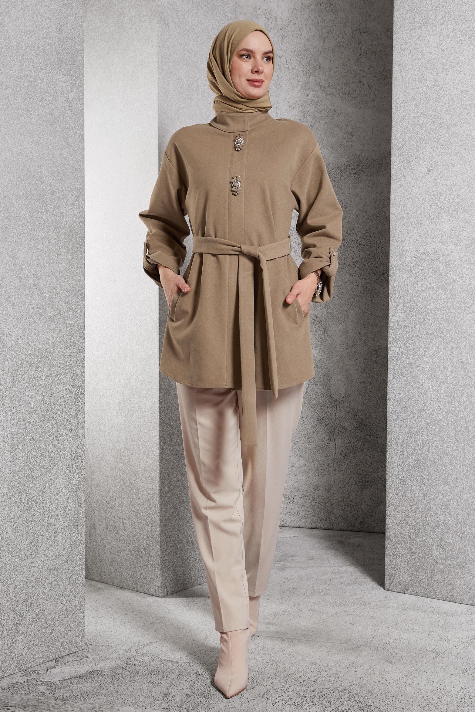 Hijab clothing BROWN BELTED JACKET 45220