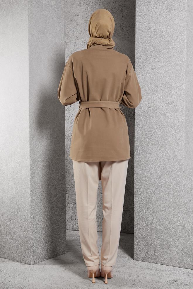 Vêtements hijab BRUN VESTE CEINTURÉE 45220 - ALVİNA
