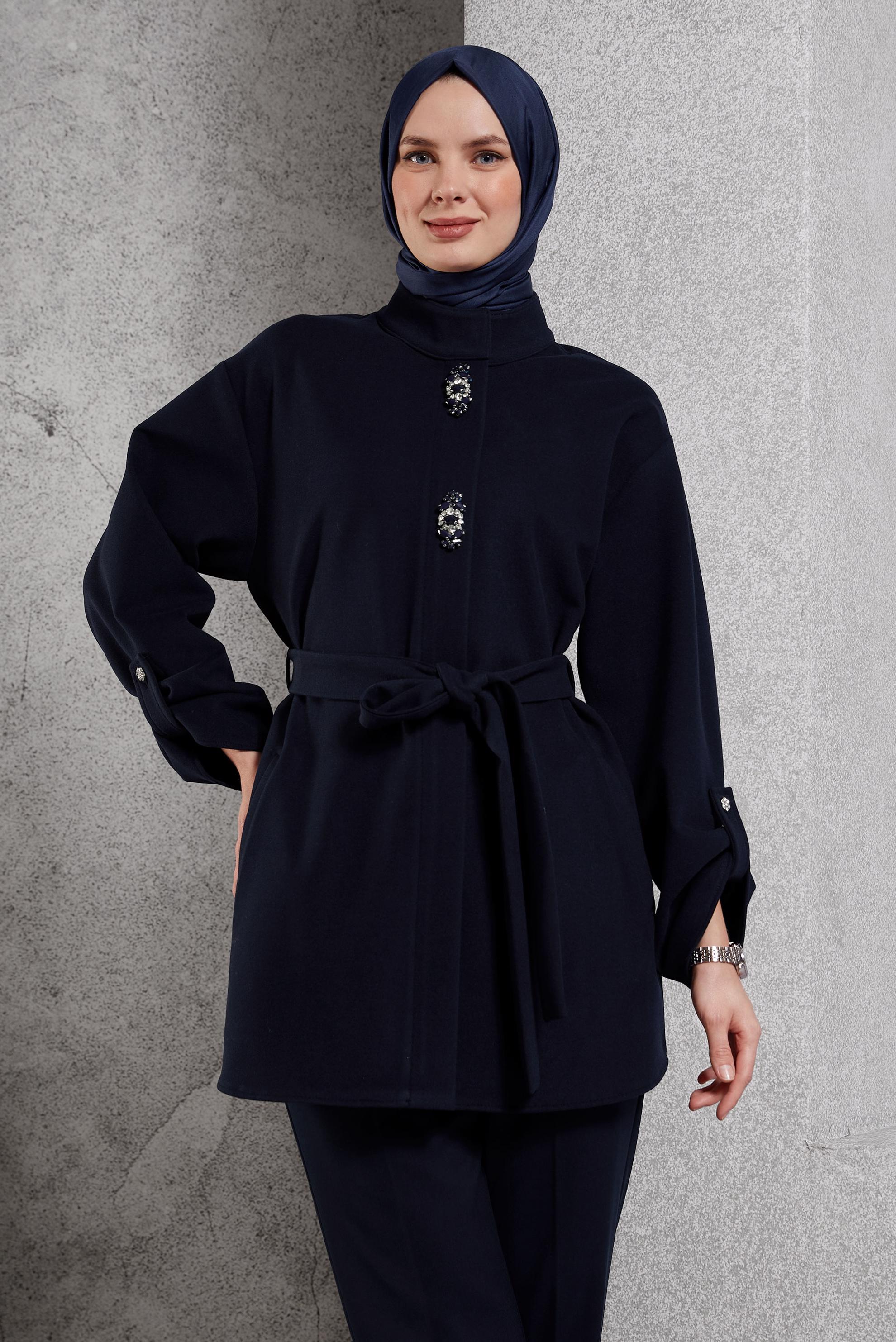 Hijab clothing NAVY BLUE BELTED JACKET 45220