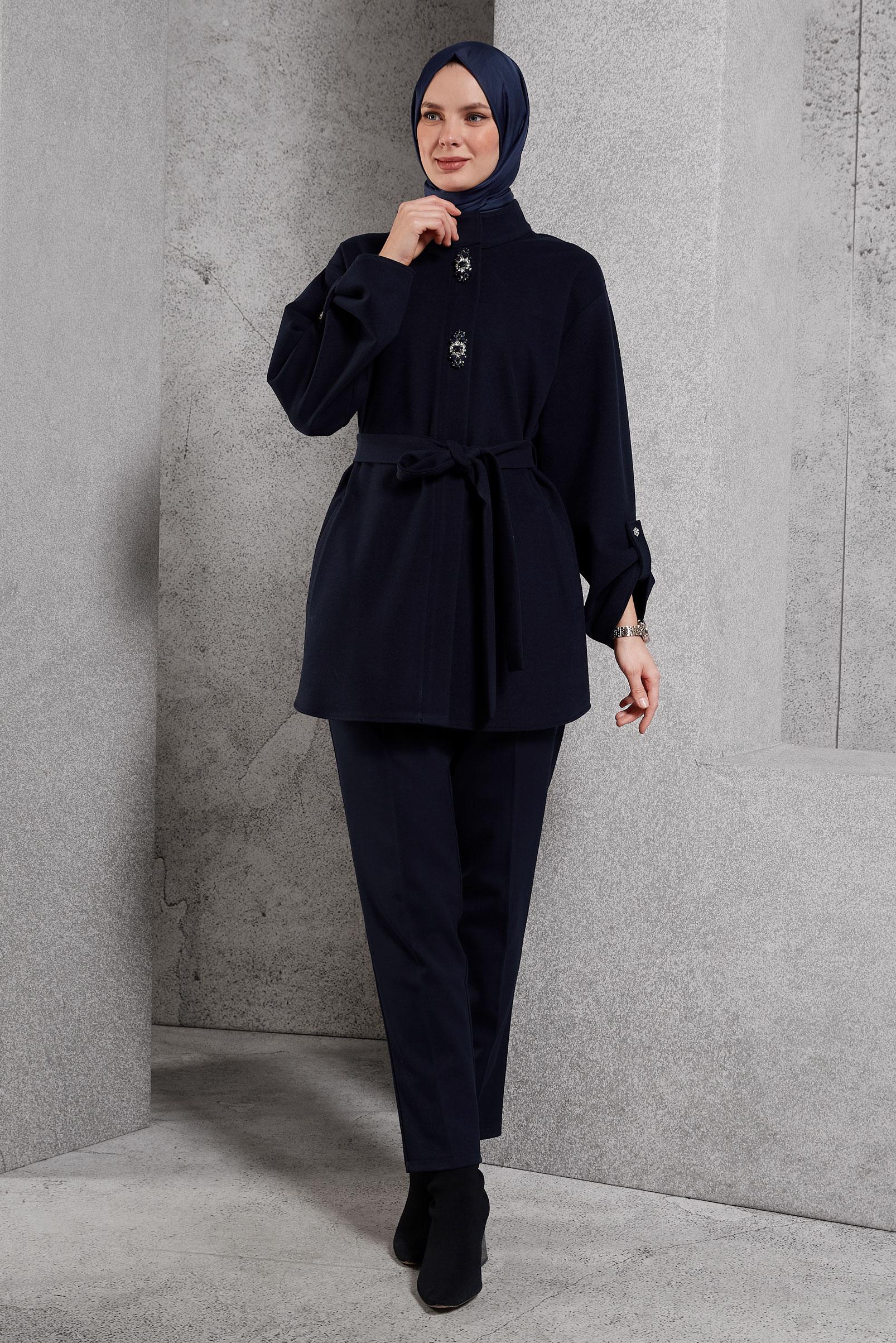 Hijab clothing NAVY BLUE BELTED JACKET 45220