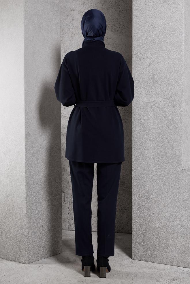 Vêtements hijab BLEU MARINE VESTE CEINTURÉE 45220 - ALVİNA