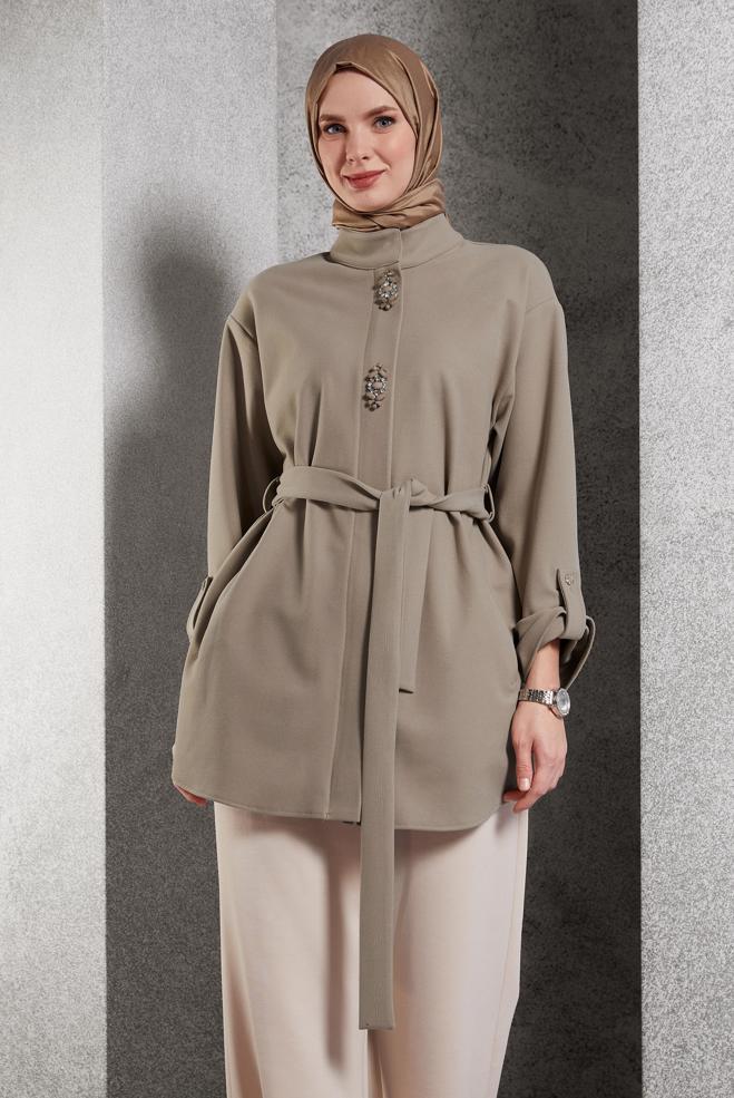 Tesettür giyim VİZON KUŞAKLI GİY ÇIK 45220 - ALVİNA