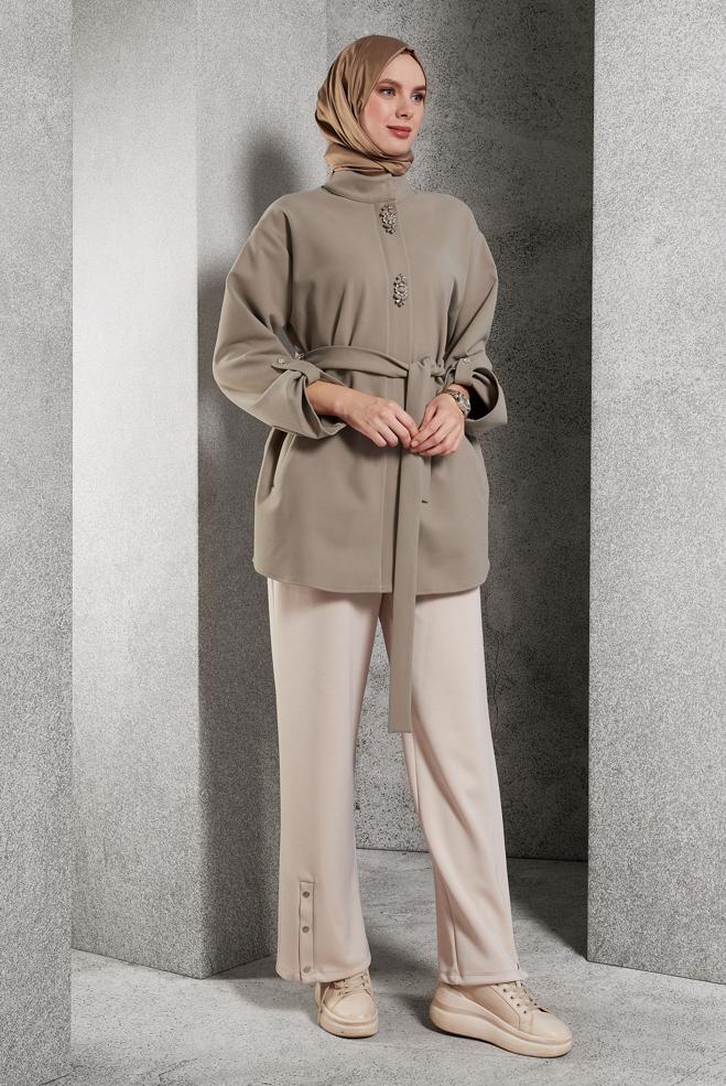 Tesettür giyim VİZON KUŞAKLI GİY ÇIK 45220 - ALVİNA