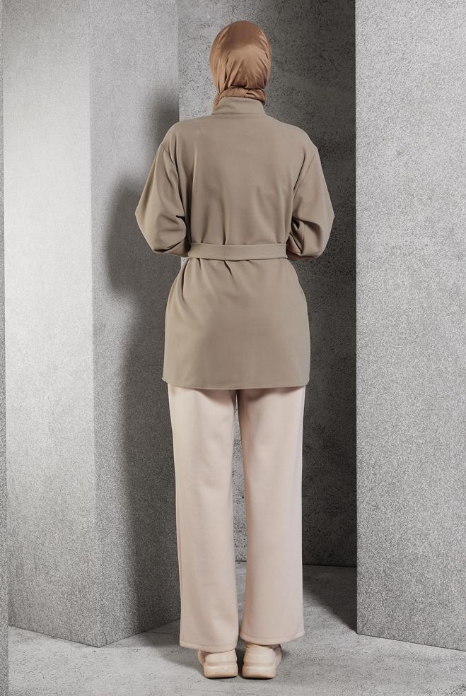 Tesettür giyim VİZON KUŞAKLI GİY ÇIK 45220 - ALVİNA