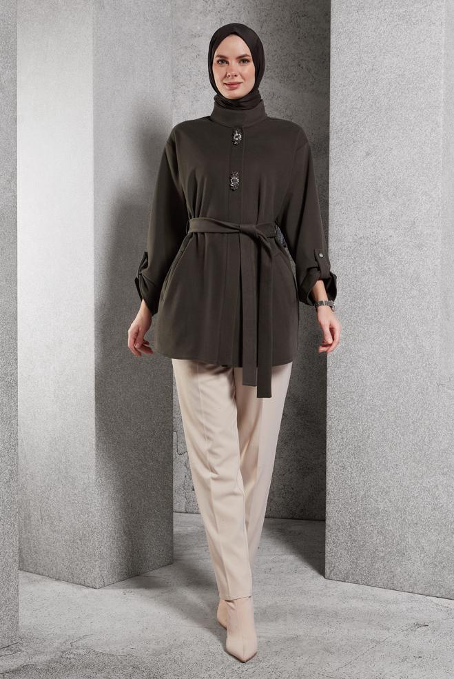 Vêtements hijab VISON VESTE CEINTURÉE 45220 - ALVİNA