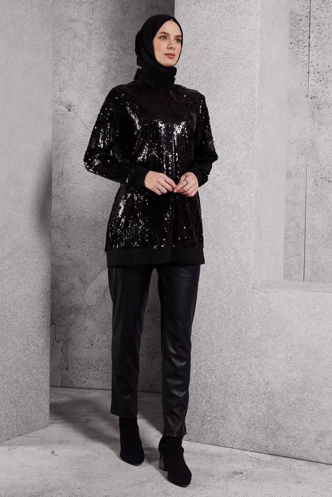 Vêtements hijab NOIR VESTE À PAILLETTES 45221 - ALVİNA
