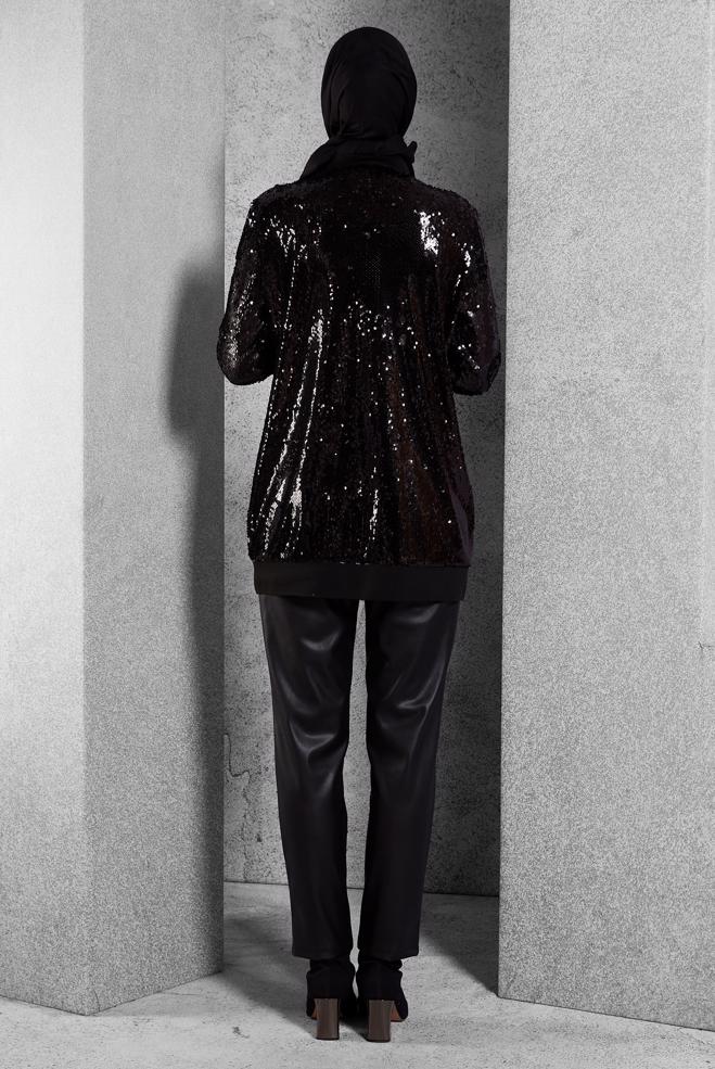 Vêtements hijab NOIR VESTE À PAILLETTES 45221 - ALVİNA