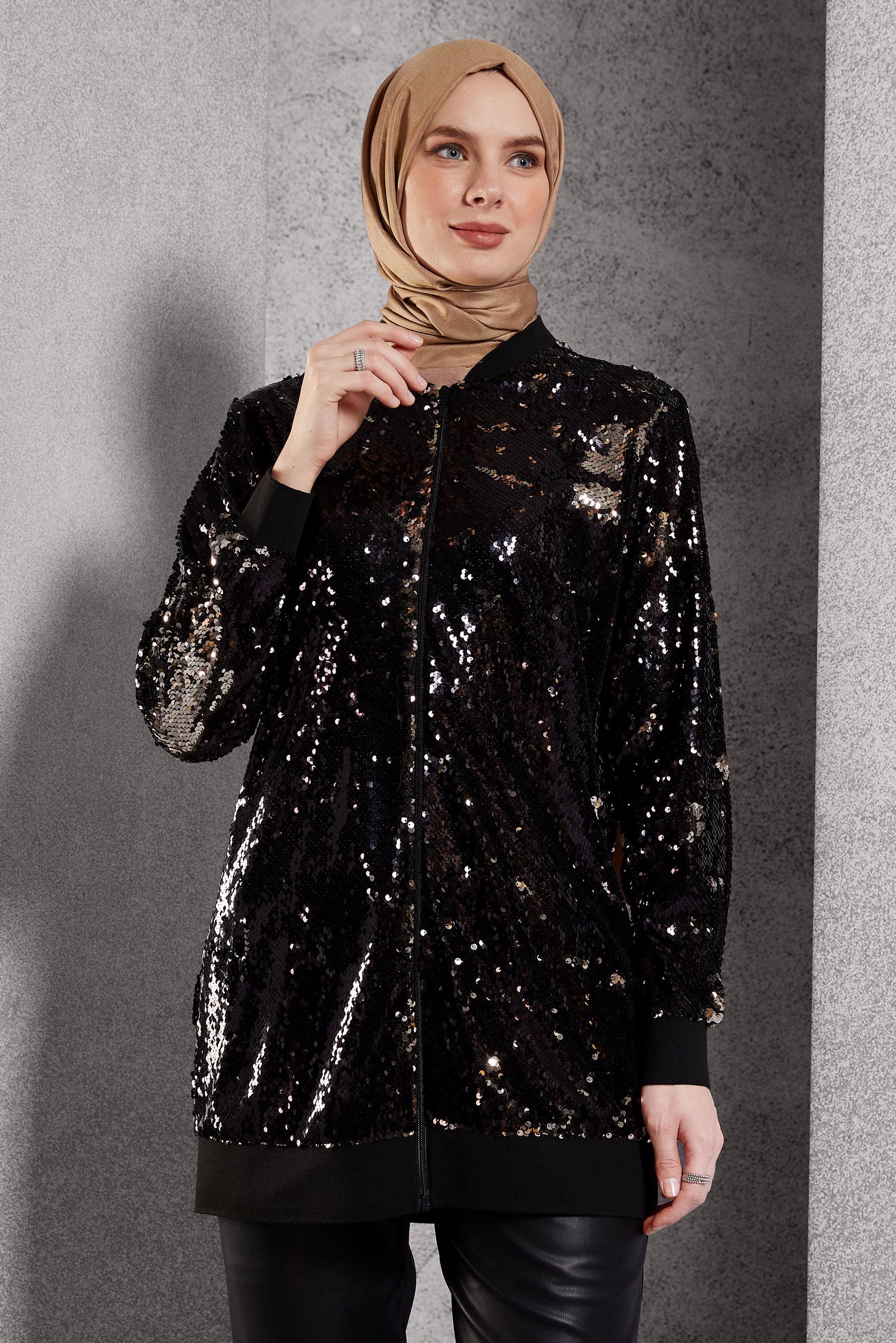Tesettür giyim SİYAH PUL PAYETLİ CEKET 45221